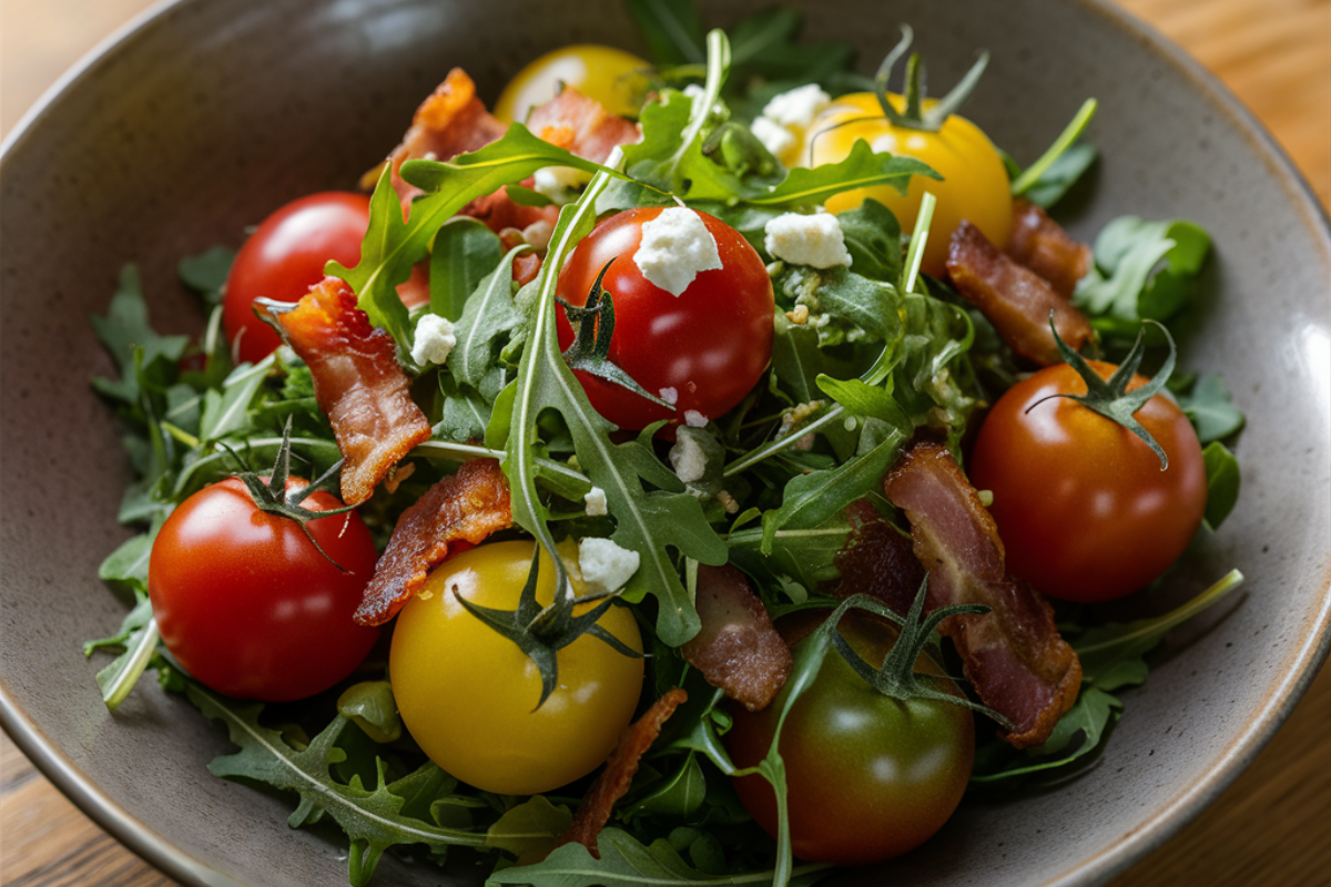 Tomato Salad with Arugula and Bacon