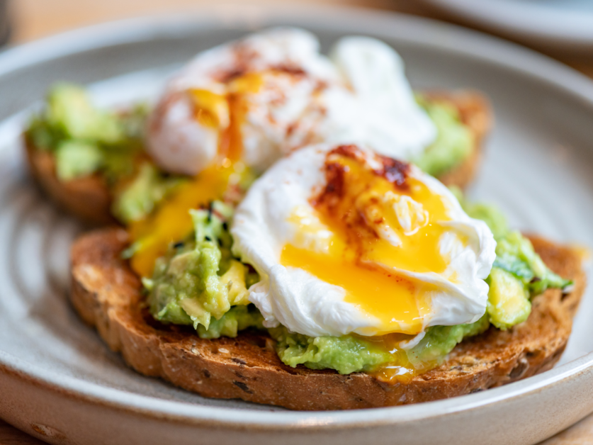 Eggs Benedict Avocado Toast with Egg and Fruit Recipe