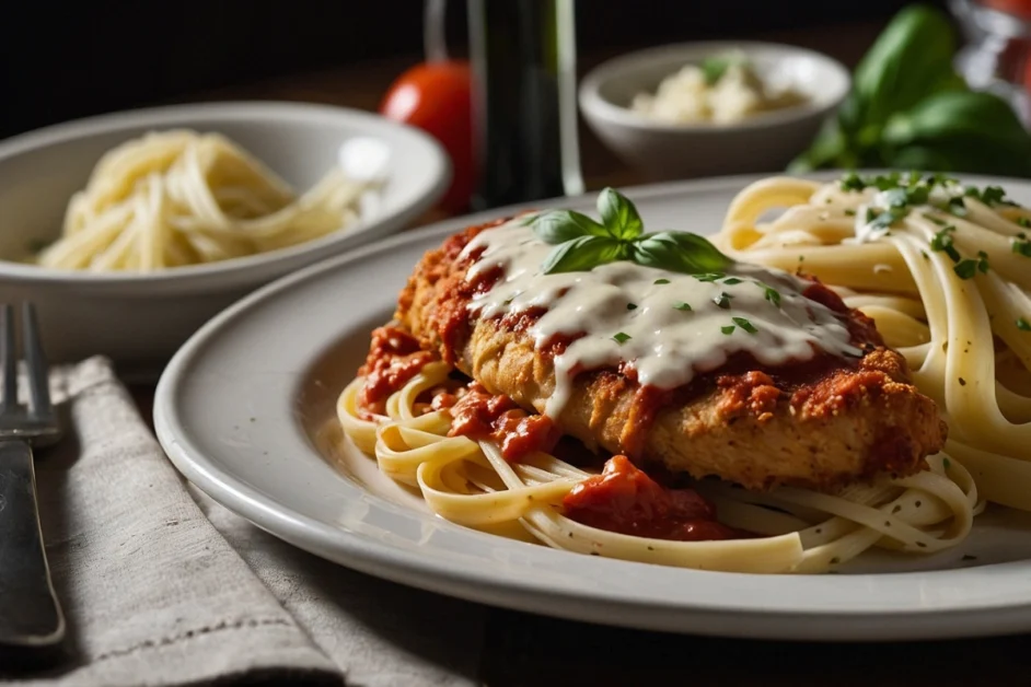 chicken parmesan and Fettuccine Alfredo