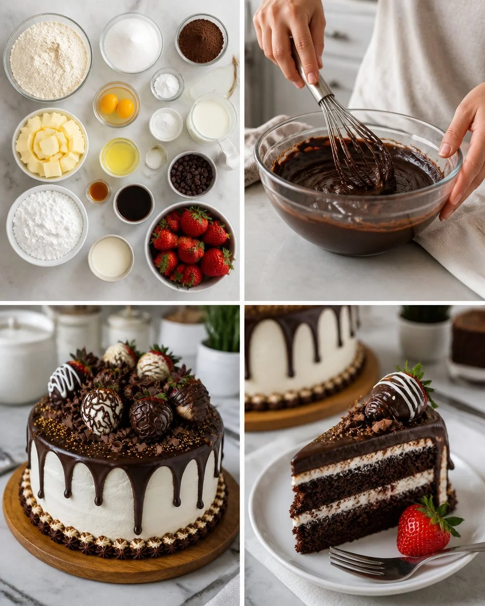 Chocolate-Covered Strawberry Drip Cake