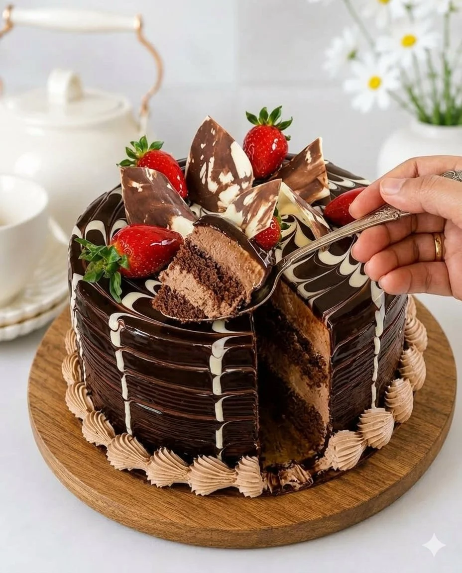 Chocolate Marble Strawberry Drip Cake