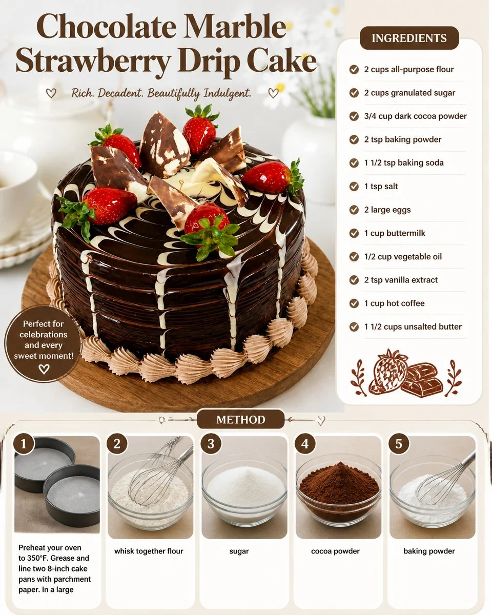 Chocolate Marble Strawberry Drip Cake