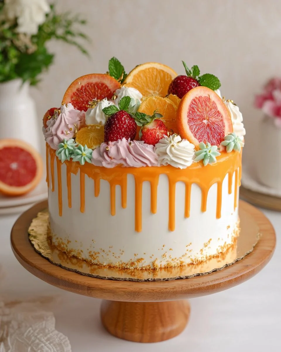 Citrus Berry Cream Drip Cake