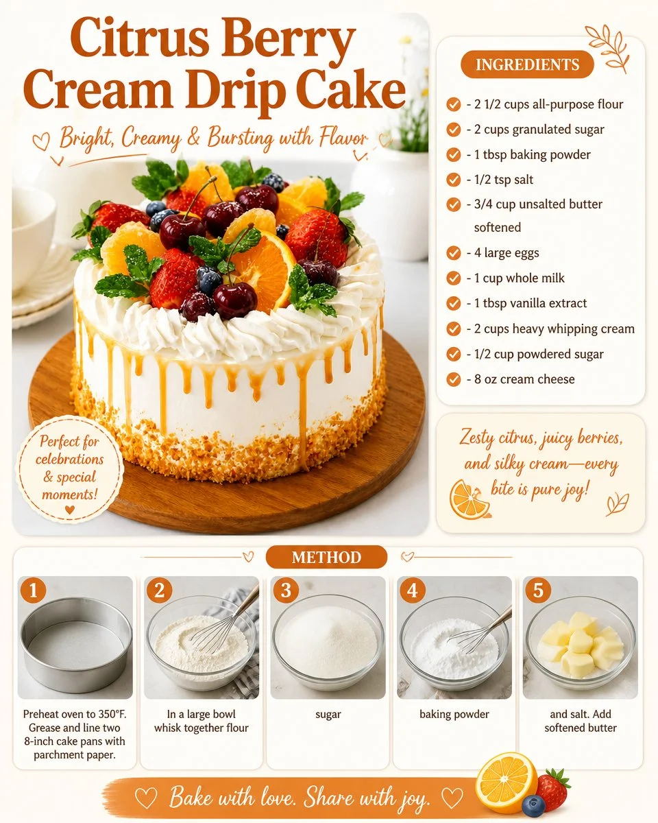 Citrus Berry Cream Drip Cake