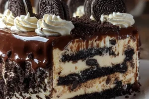 Delicious Oreo Cheesecake with a Cookies and Cream Chocolate Crust