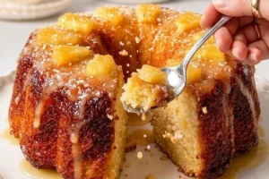 Delicious Pineapple Pound Cake slice on a plate