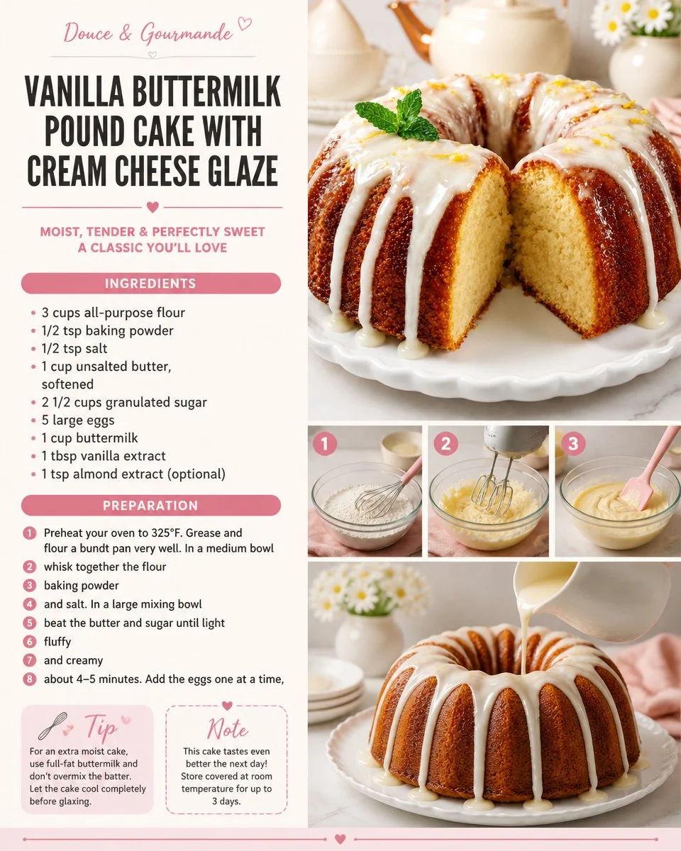 Vanilla Buttermilk Pound Cake with Cream Cheese Glaze