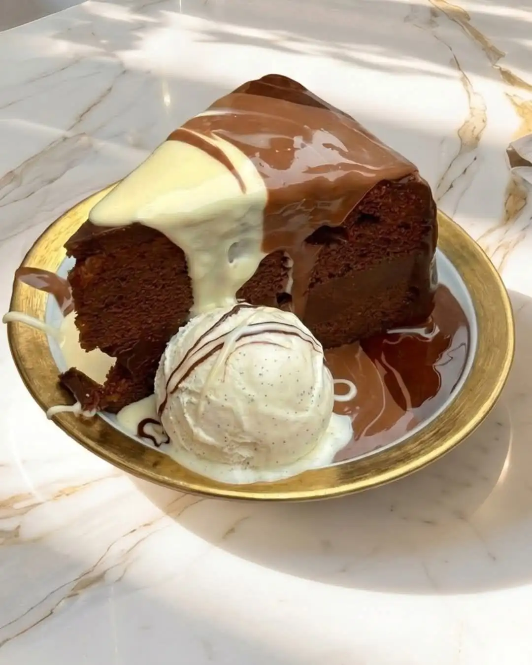 this Triple Chocolate Ganache Cake with Vanilla Ice Cream