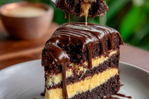 Chocolate Cheesecake Filled and Ganache-Topped Cake