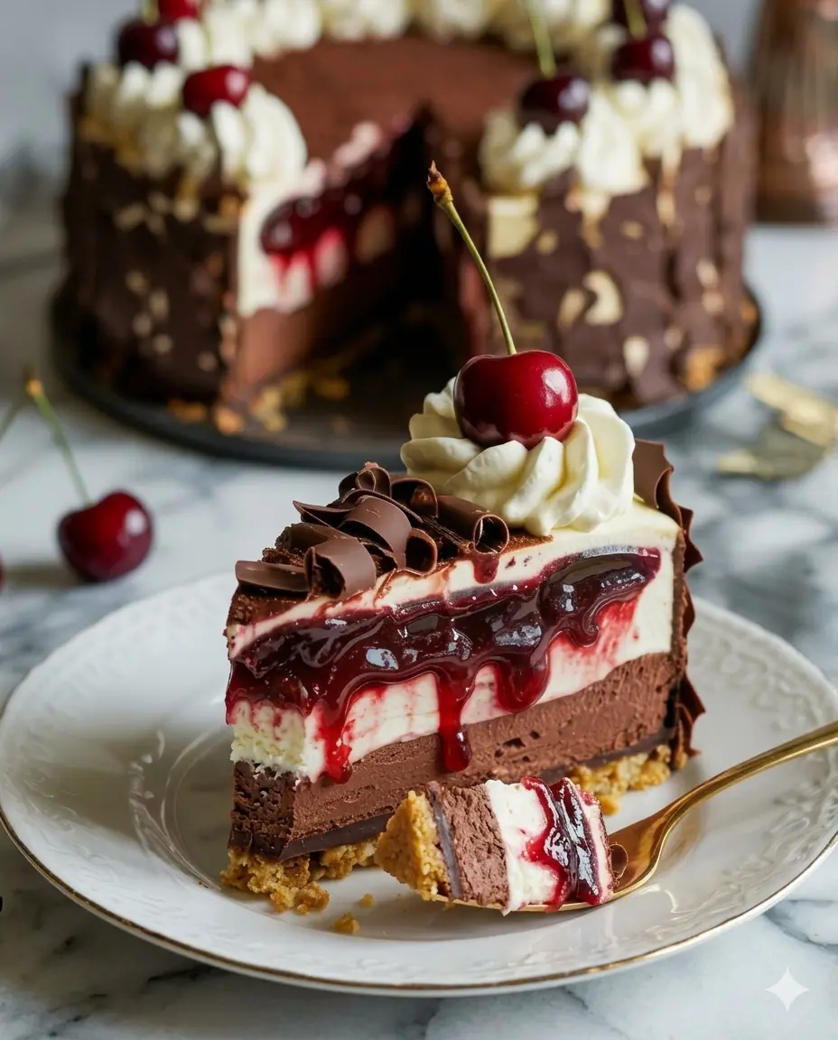 Chocolate Cherry Cheesecake Mousse Cake