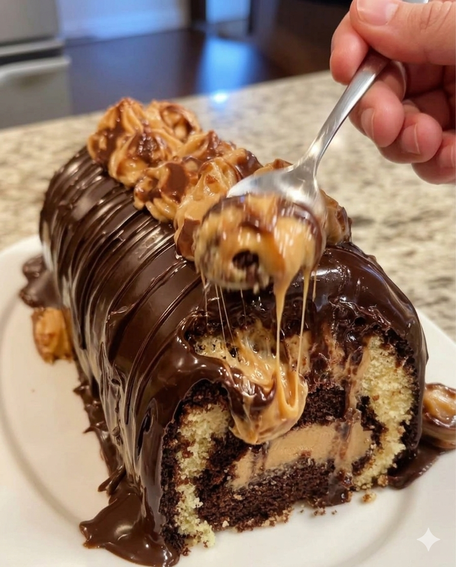 Gooey Chocolate Peanut Cake Roll