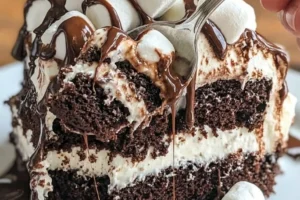 Marshmallow Chocolate Poke Cake