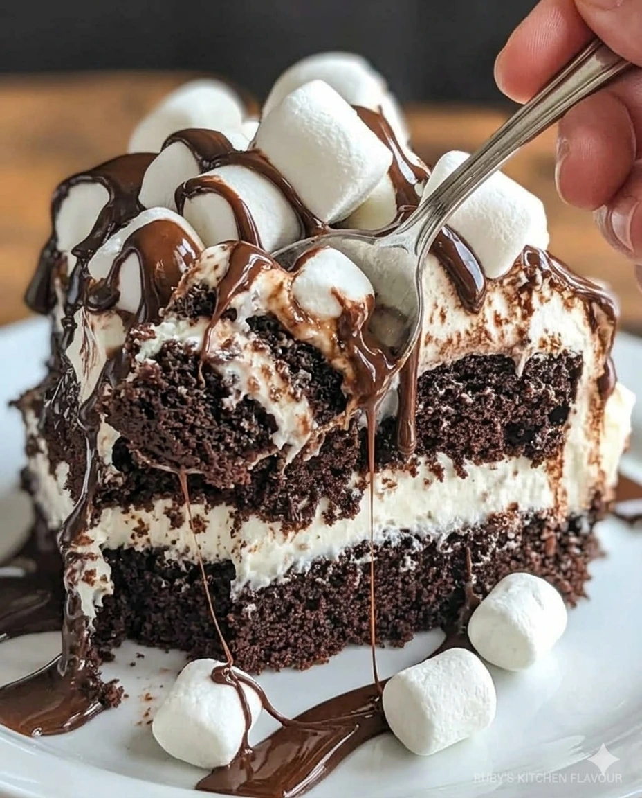 Marshmallow Chocolate Poke Cake