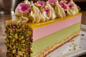 Pistachio Rose Mousse Layer Cake