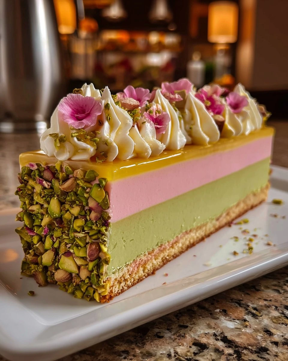 Pistachio Rose Mousse Layer Cake
