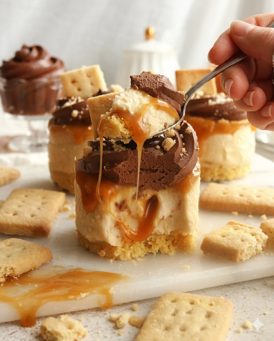 Vegan No-Bake Mini Twix Cheesecakes