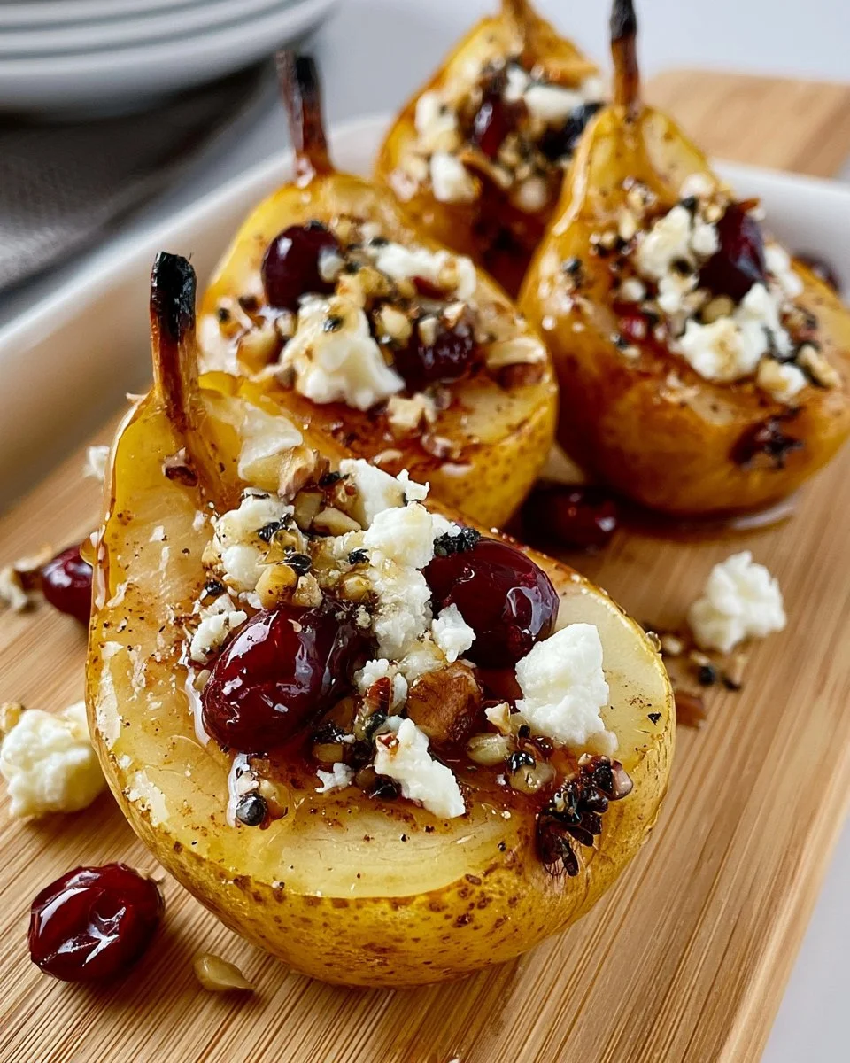 Baked Pears with Feta, Honey & Cranberries