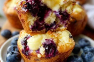 Blueberry Cream Cheese Muffins fresh out of the oven