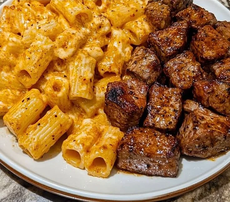 Cajun Steak Tips with Parmesan Rigatoni