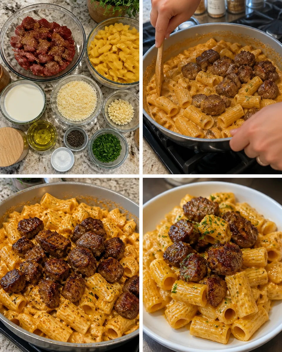 Cajun Steak Tips with Parmesan Rigatoni