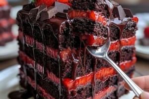 Dark Velvet Strawberry Cake