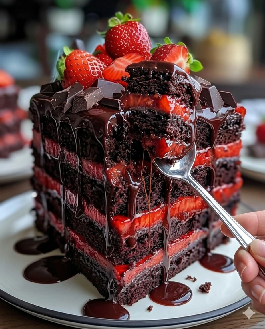 Dark Velvet Strawberry Cake