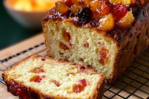 Delicious homemade Candied Fruit Loaf Cake with colorful candied fruits