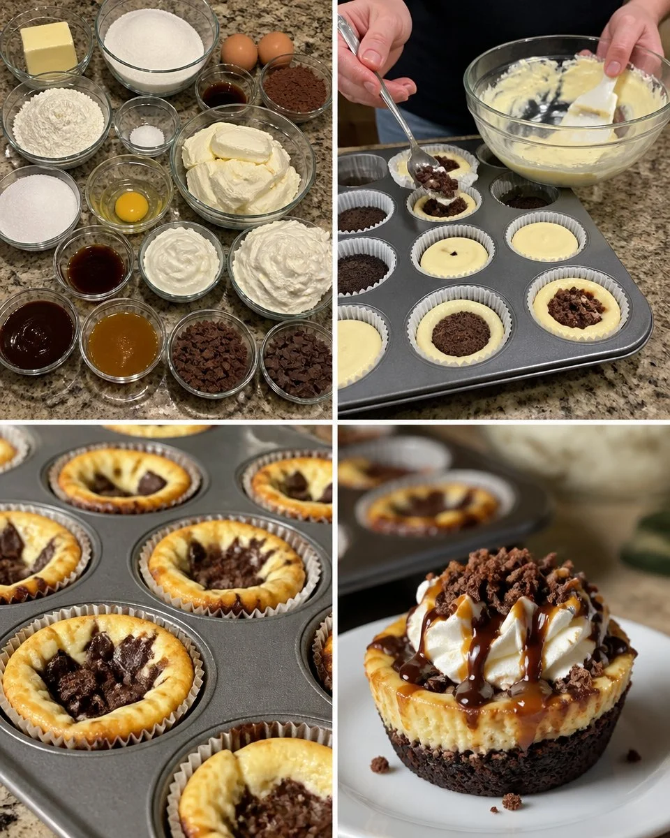 Caramel Brownie Bottom Cheesecake Cups