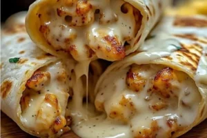 Cheesy garlic chicken wraps with fresh ingredients and melted cheese