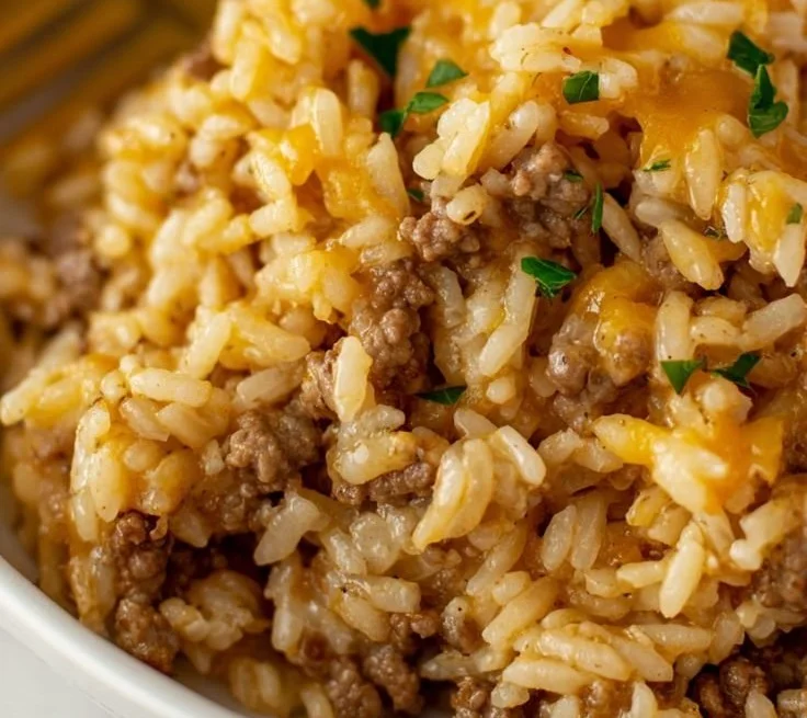 Cheesy Ground Beef and Rice Casserole