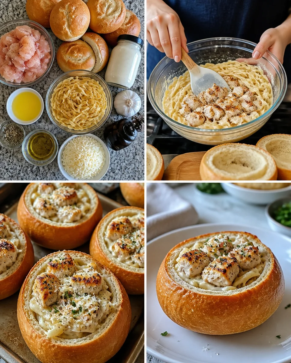 Chicken Alfredo Garlic Bread Bowls