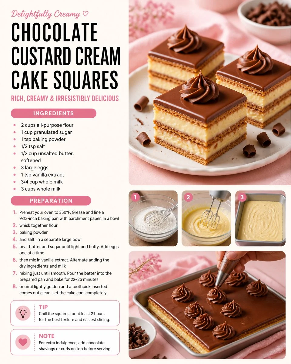 Chocolate Custard Cream Cake Squares