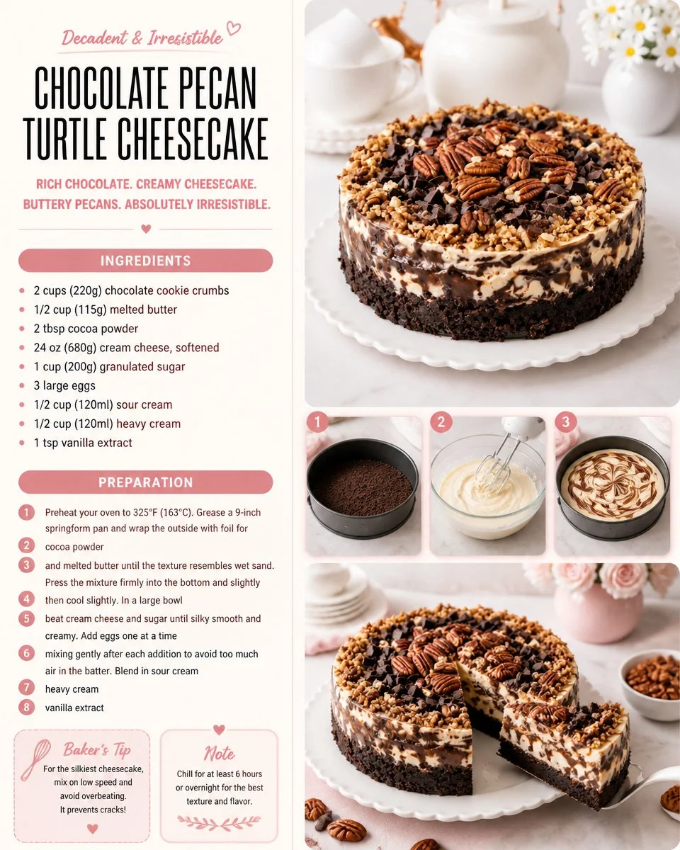 Chocolate Pecan Turtle Cheesecake