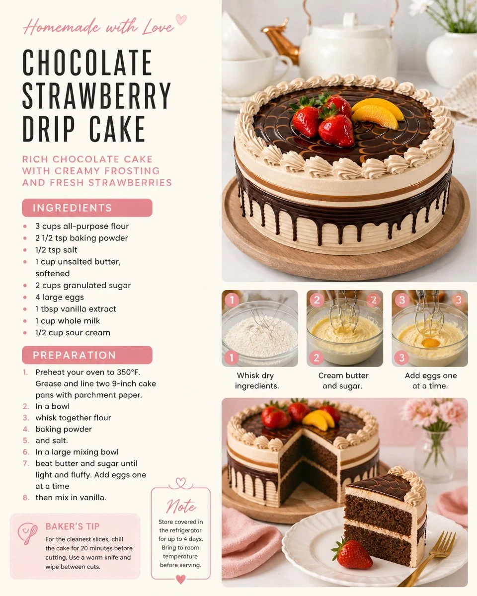 Chocolate Strawberry Drip Cake