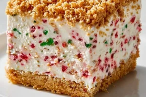 Delicious Christmas Crunch Cake topped with festive decorations and crunchy texture