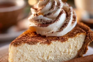 Christmas Eve cinnamon-vanilla custard pie topped with festive decorations