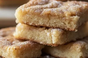 Delicious cinnamon sugar blondies on a wooden table