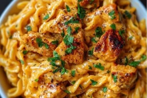 Delicious Cowboy Butter Chicken Pasta served in a bowl with herbs