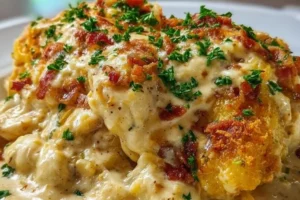 Delicious Cowboy Casserole served in a rustic dish