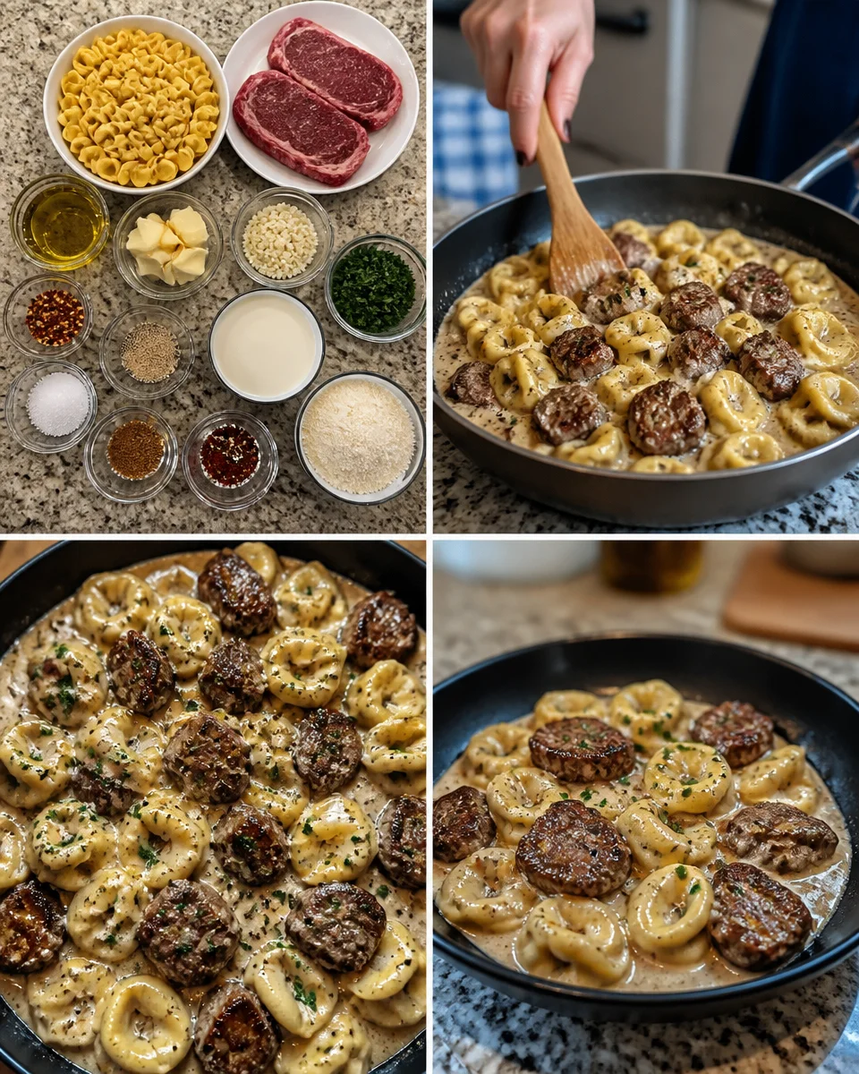 Cracked Garlic Steak Tortellini in Cream Sauce Bliss