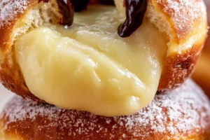 Delicious cream-filled custard doughnuts inspired by Boston Cream Pie