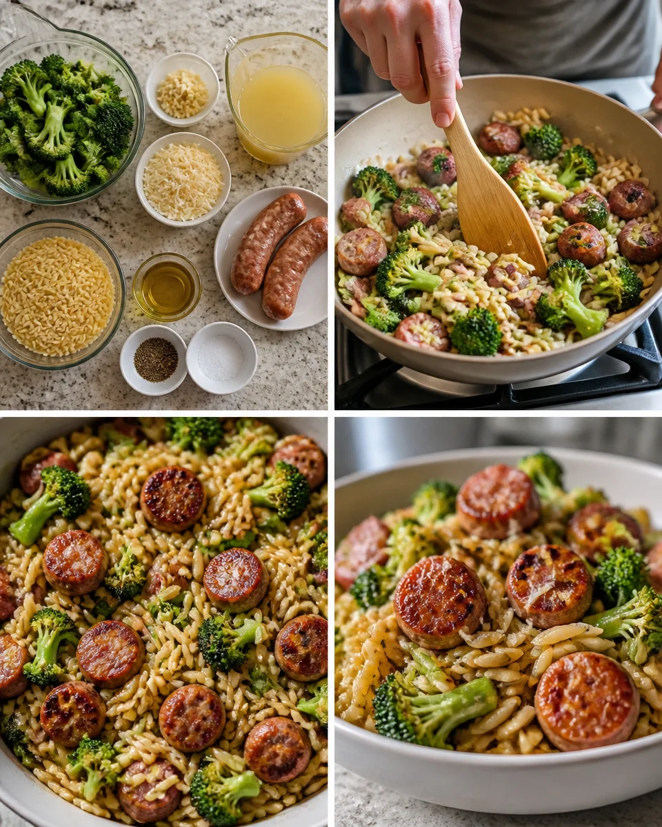 Creamy Orzo with Chicken Sausage and Broccoli