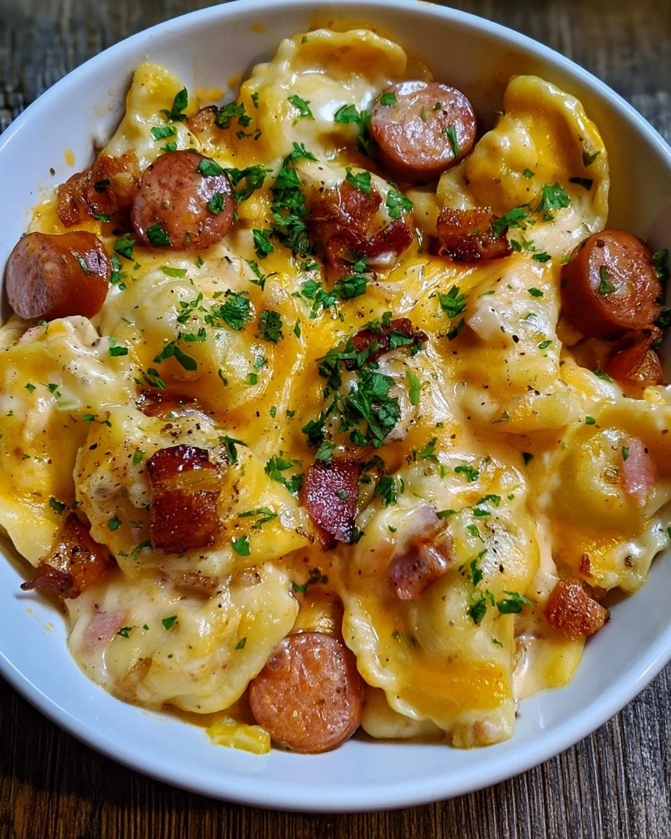 Crockpot Pierogi Casserole with Kielbasa