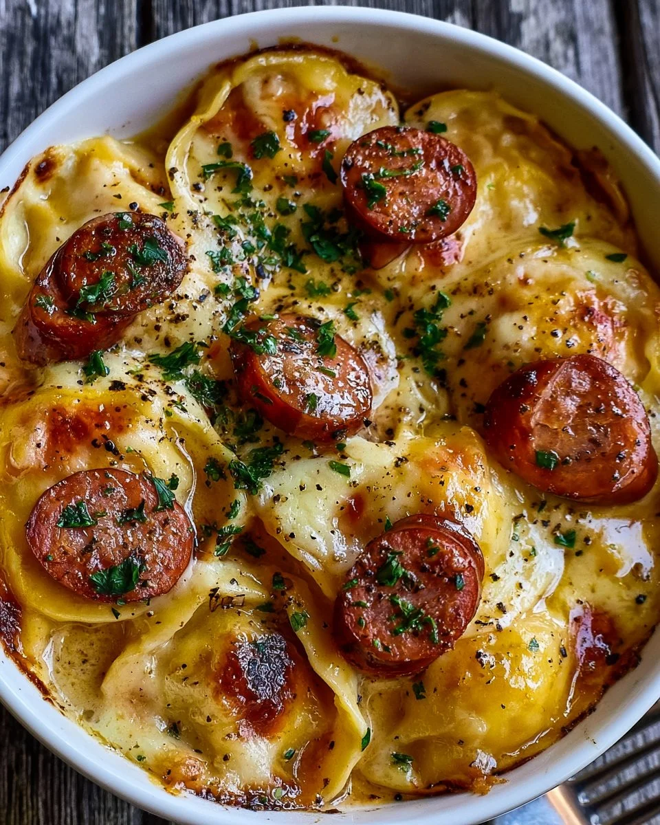 Crockpot Pierogi Casserole with Kielbasa