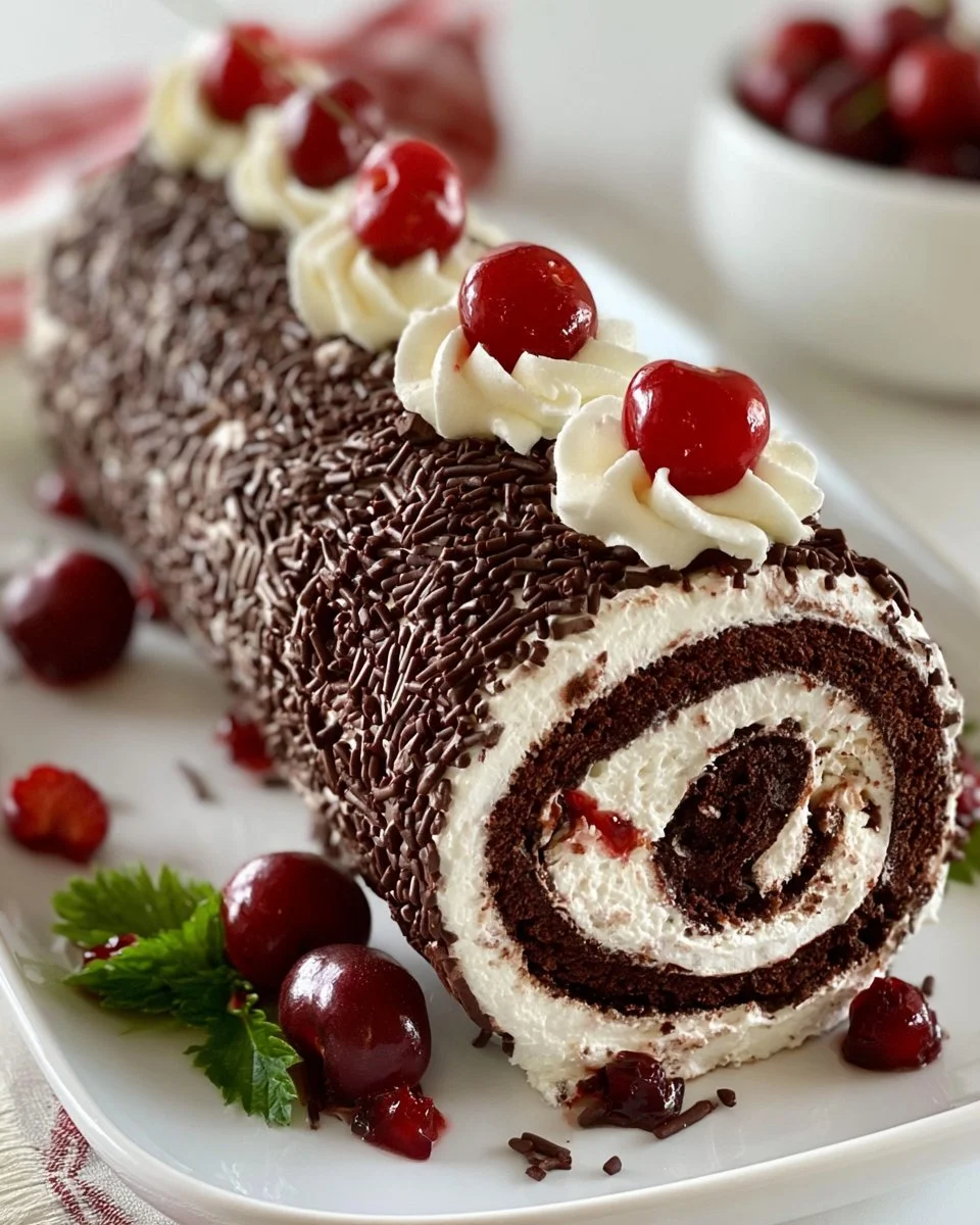 Decadent Black Forest Swiss Roll Cake