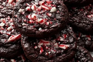 Delicious double chocolate peppermint cookies on a festive plate