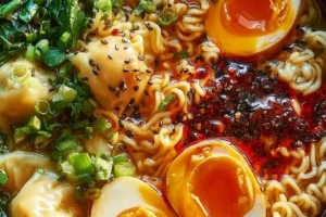 Delicious Dumpling Ramen Bowl with rich broth and assorted dumplings