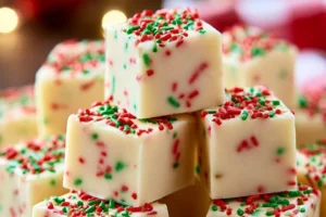 Easy Christmas Sugar Cookie Fudge ready to enjoy during the holiday season