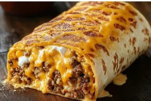 Delicious grilled cheese burrito filled with melted cheese and savory ingredients.