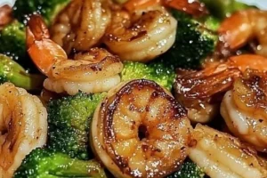 High-protein honey garlic shrimp dish served with vegetables